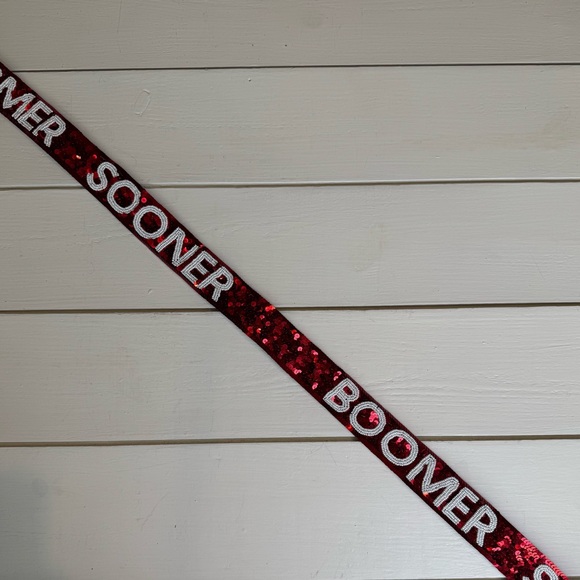 Oklahoma University OU Boomer Sooner Sequin and Beaded Clear Stadium Bag Strap - Picture 6 of 7